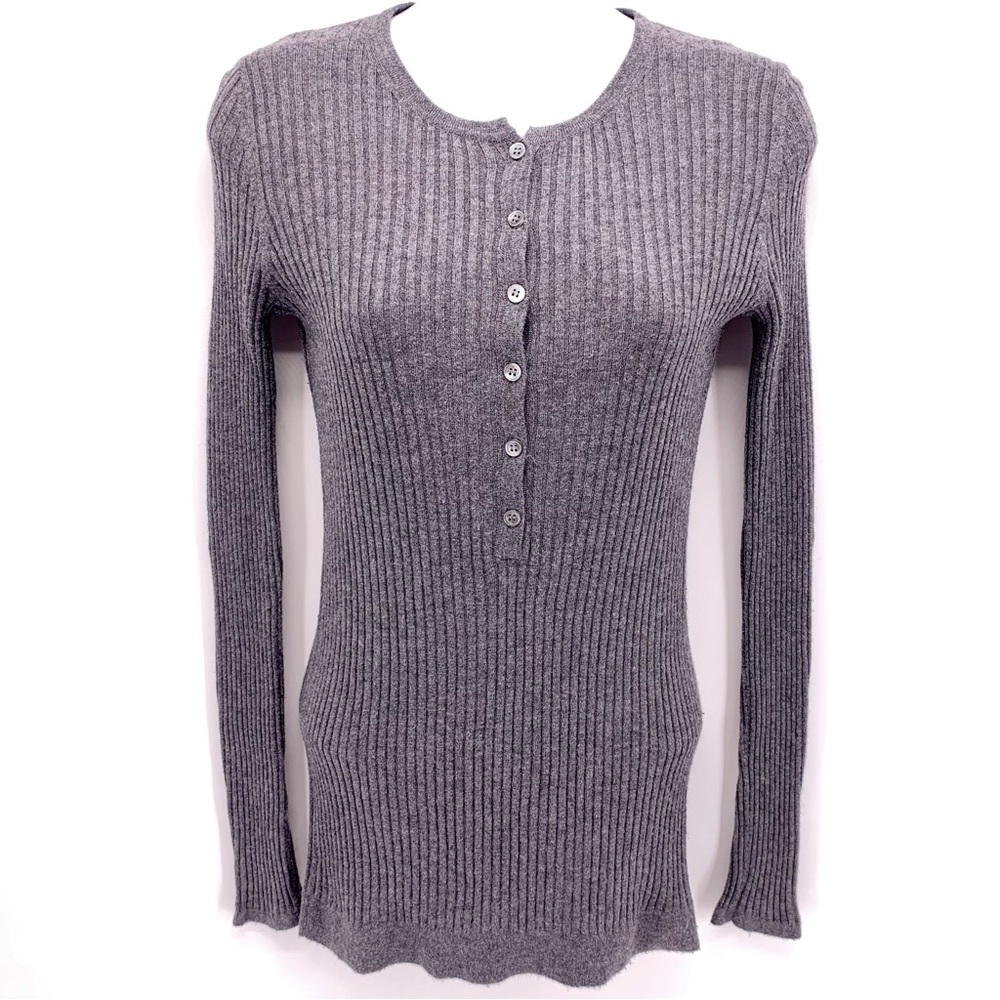 Vince Gray Ribbed Long Sleeve Cashmere Shirt Size XS